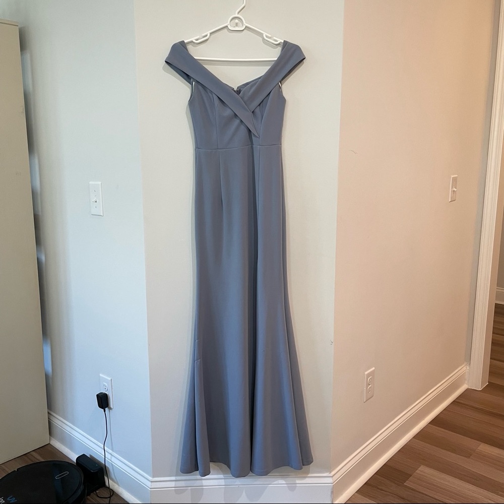 Blue off the shoulder long formal dress size xs